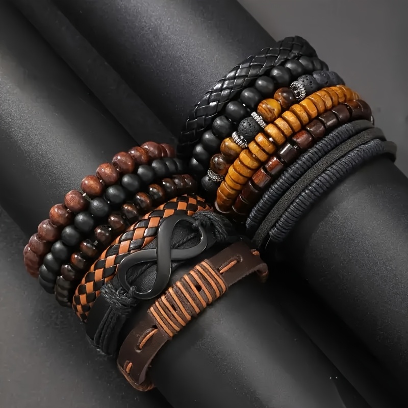 3/12pcs Retro Style Men's Stackable Bracelets Set
