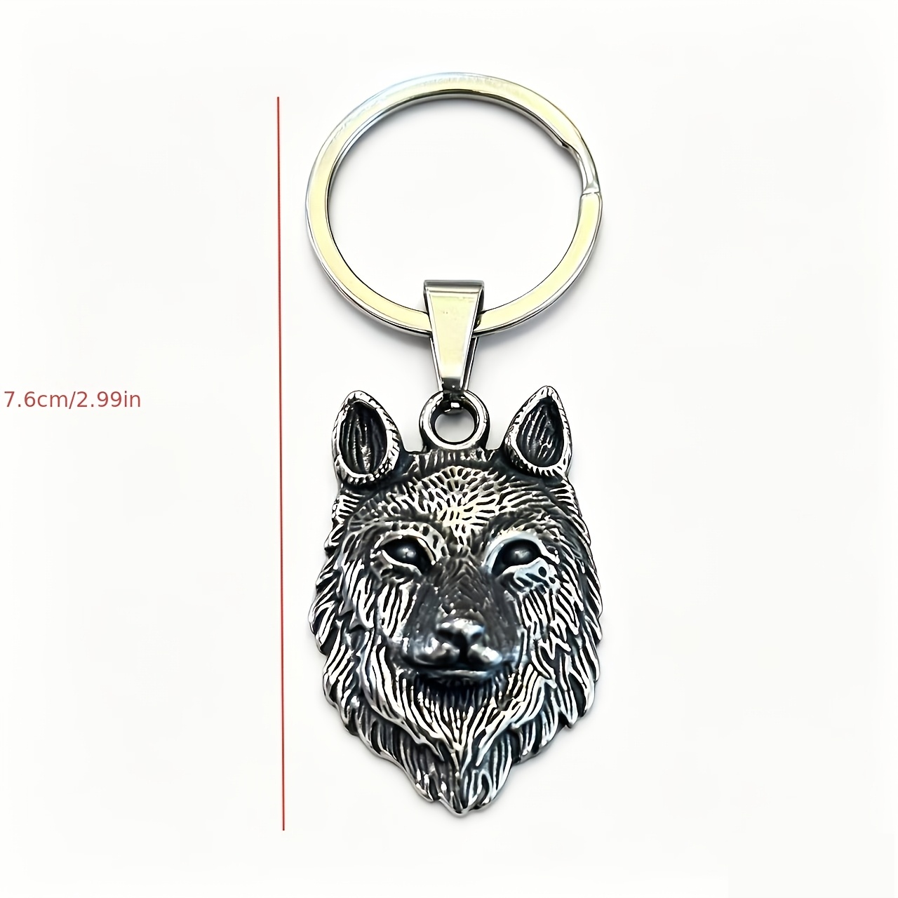 Stainless Steel Wolf Head Keychain