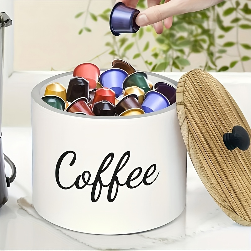 

1pc Conteneur de stockage en bois pour capsules de café avec couvercle - Non-contact alimentaire sûr, idéal pour de à café, la décoration intérieure, cadeau pour Noël et An