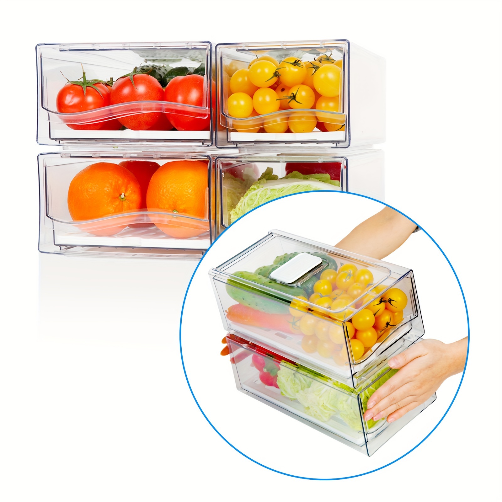 

2-pack Refrigerator Drawers, Pull Out Stackable Refrigerator Organizer, Clear Cabinet Organizer For Kitchen, Pantry, Food Containers, Produce Storage