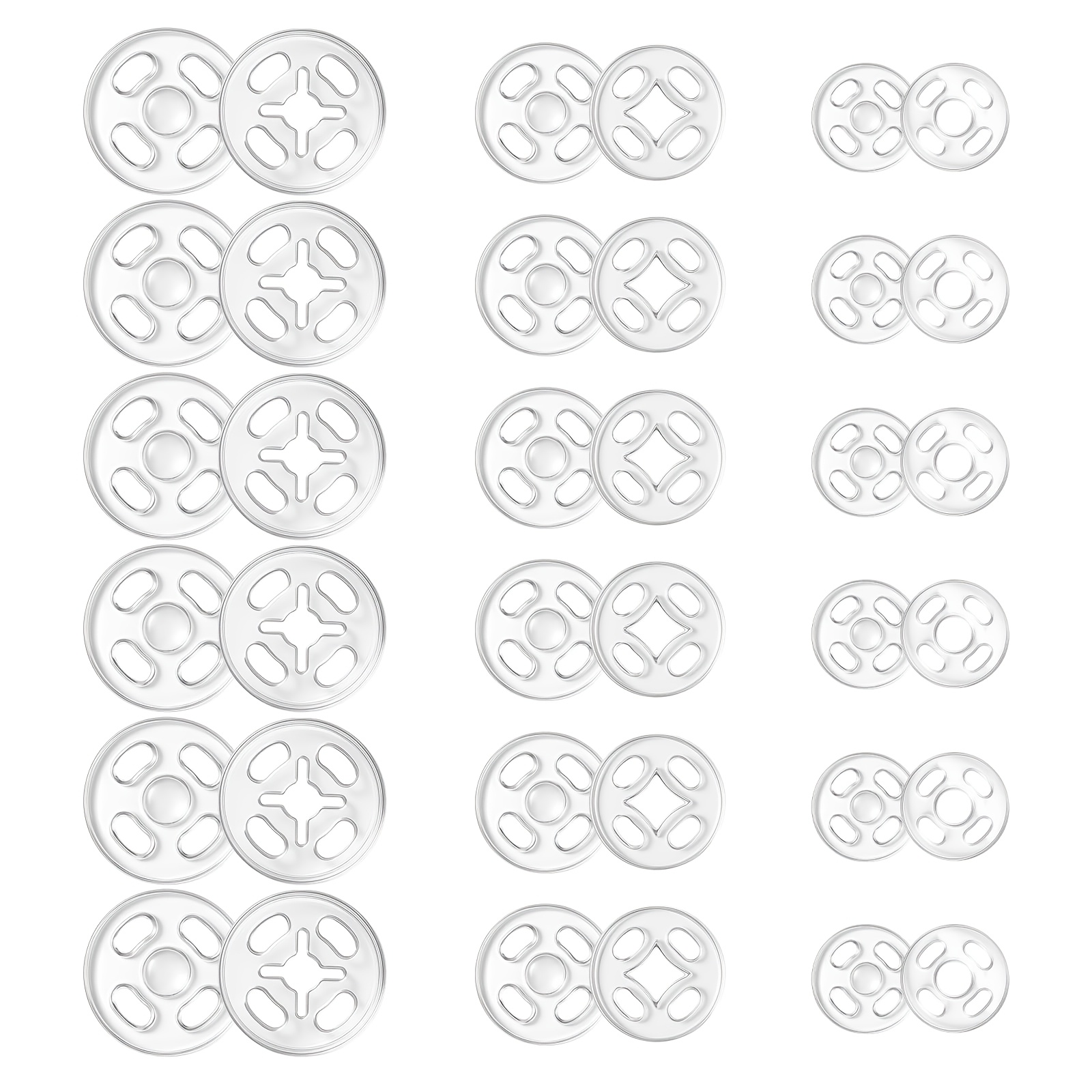 TEMU 36pcs Clear Plastic Snaps - 3 Sizes (7.5/10/12.5mm) Invisible Sewing Buttons For Shirts, Skirts, Jeans, Jackets, And Crafts, Transparent Button