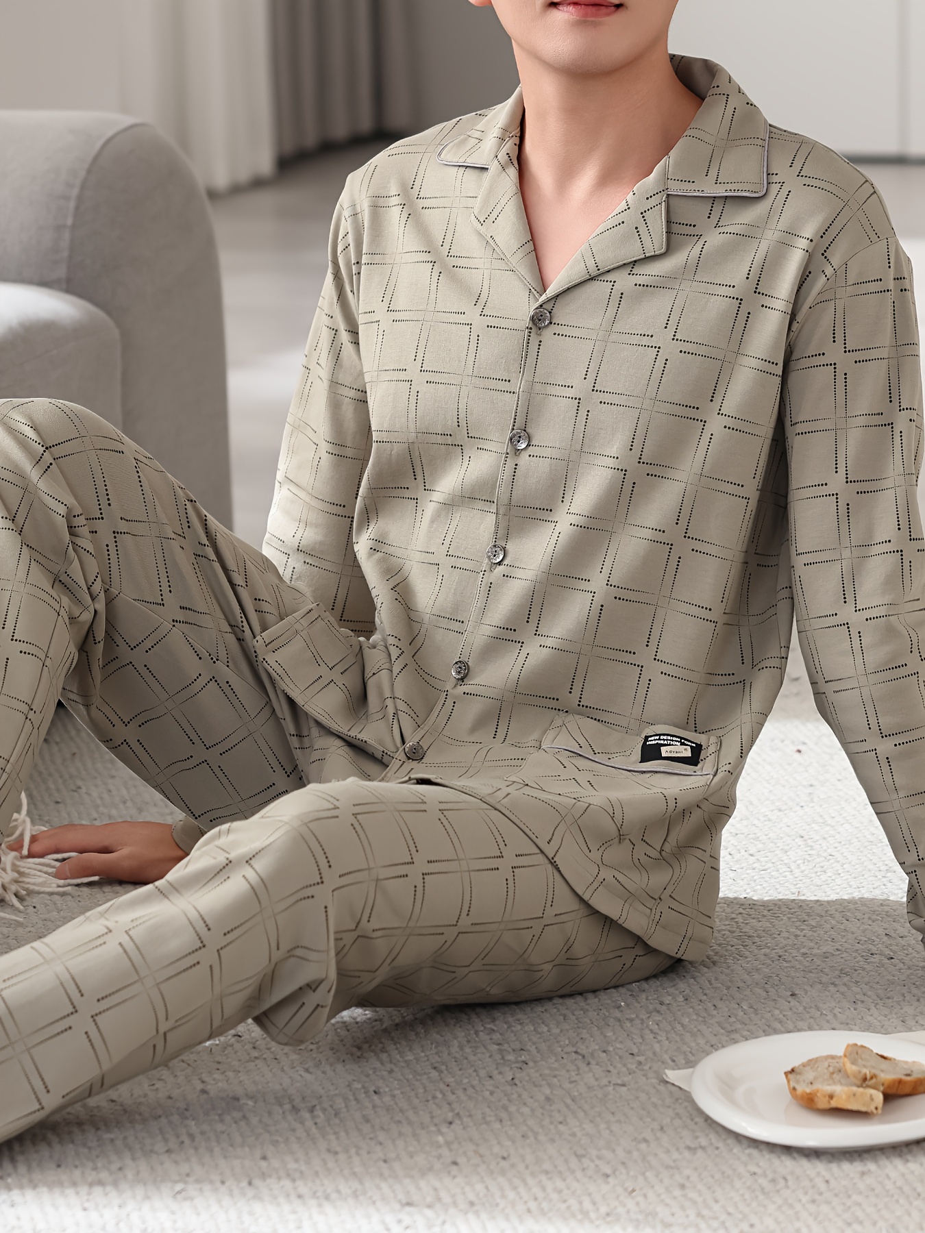Men's Pajamas Pure Cotton Long Sleeve Spring and Autumn Thin Style Full Cotton Autumn and Winter Plus Size Middle-aged Home Clothes Set for Men