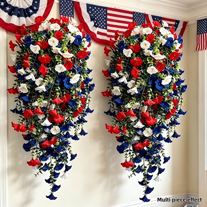6pcs red blue white artificial   wall hanging trumpet flowers american   holiday decoration   flowers uv resistant july 4th outdoor garden courtyard decor indoor outdoor durable  