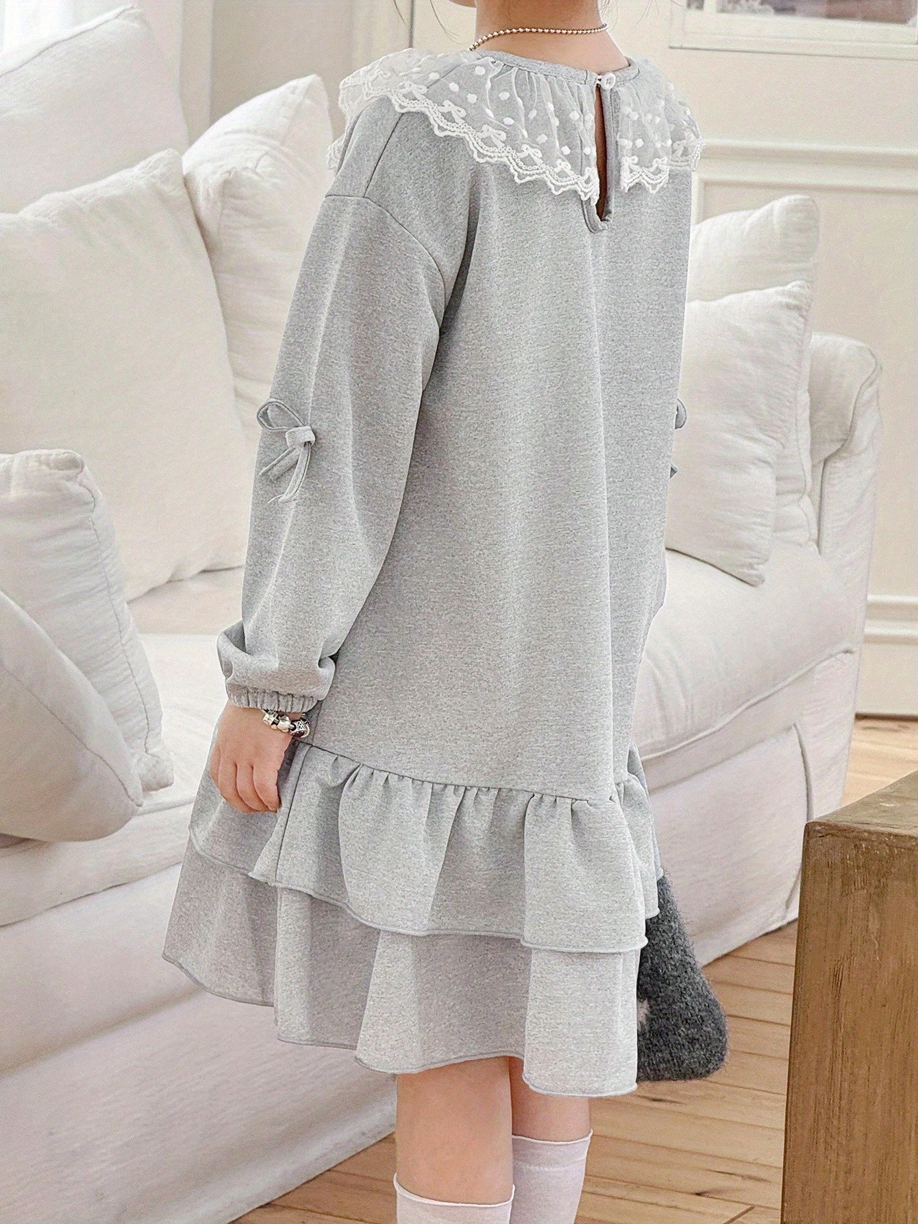 long sleeve round neck sweatshirt dress features lace trim - Temu Oman
