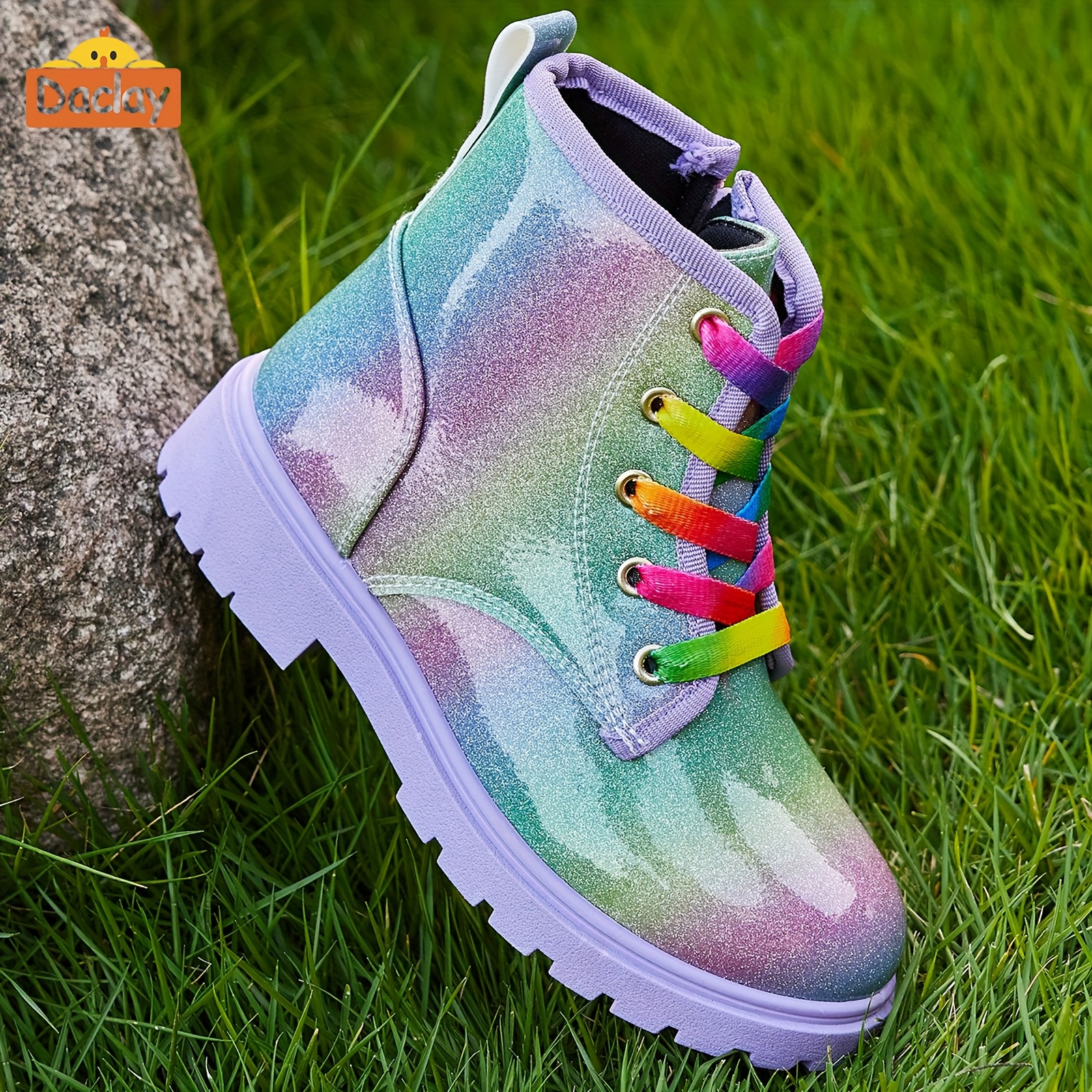       outdoor ankle boots with rainbow laces warm zipper closure breathable fabric lining for boys girls casual sports shoes for running hiking casual attire   hiking boots vibrant   footwear durable   boots 0
