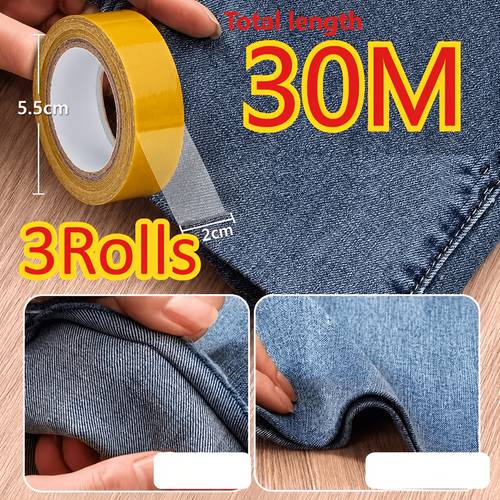 3 rolls total length 30 fabric tape multi purpose seamless hemming tape for pants suitable for fabric clothing no sew self fixing patch