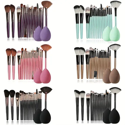 complete makeup tool set of 20pcs 18 brushes 2 sponges multi purpose portable soft brush set