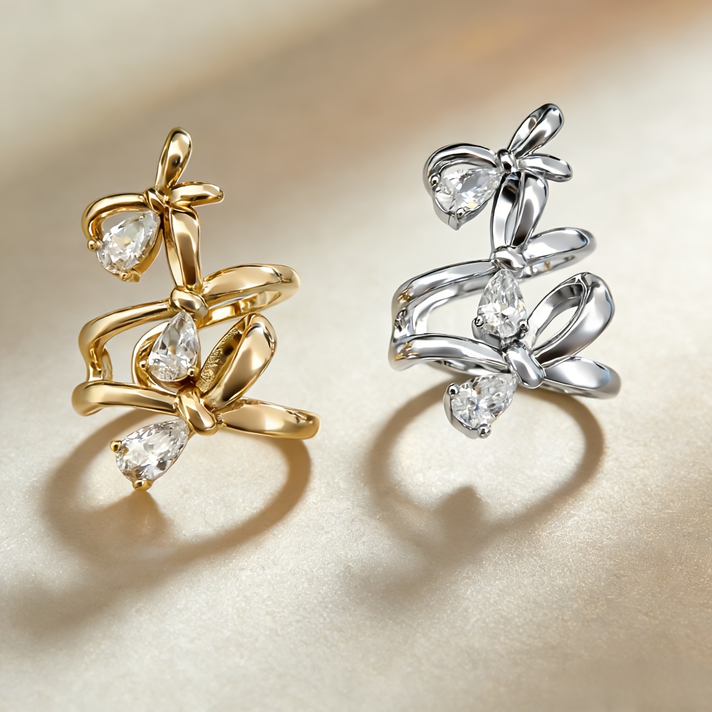 Women's 18K Golden Plated Personalized Bow Earring Clip, Unique Design