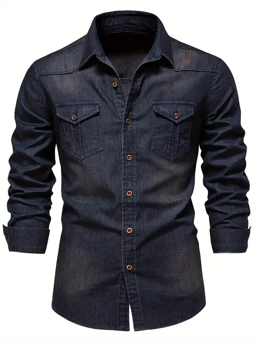 남성용 청바지 셔츠 상의 턴다운 칼라 롱 슬리브 클로저 남성 캐주얼 셔츠 남성용 데일리 휴가 스트릿웨어
