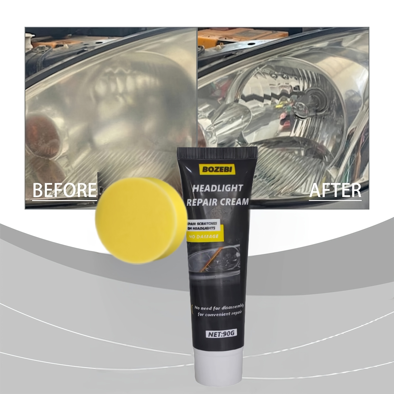 TEMU Bozbei Car Headlight Restoration Kit - Cream For Scratches, Oxidation & Yellowing, Fit, Easy-to-apply 3. 17oz/1. 06oz Bottle - Headlight Cleaner And Restorer Kit, Headlight Restoration