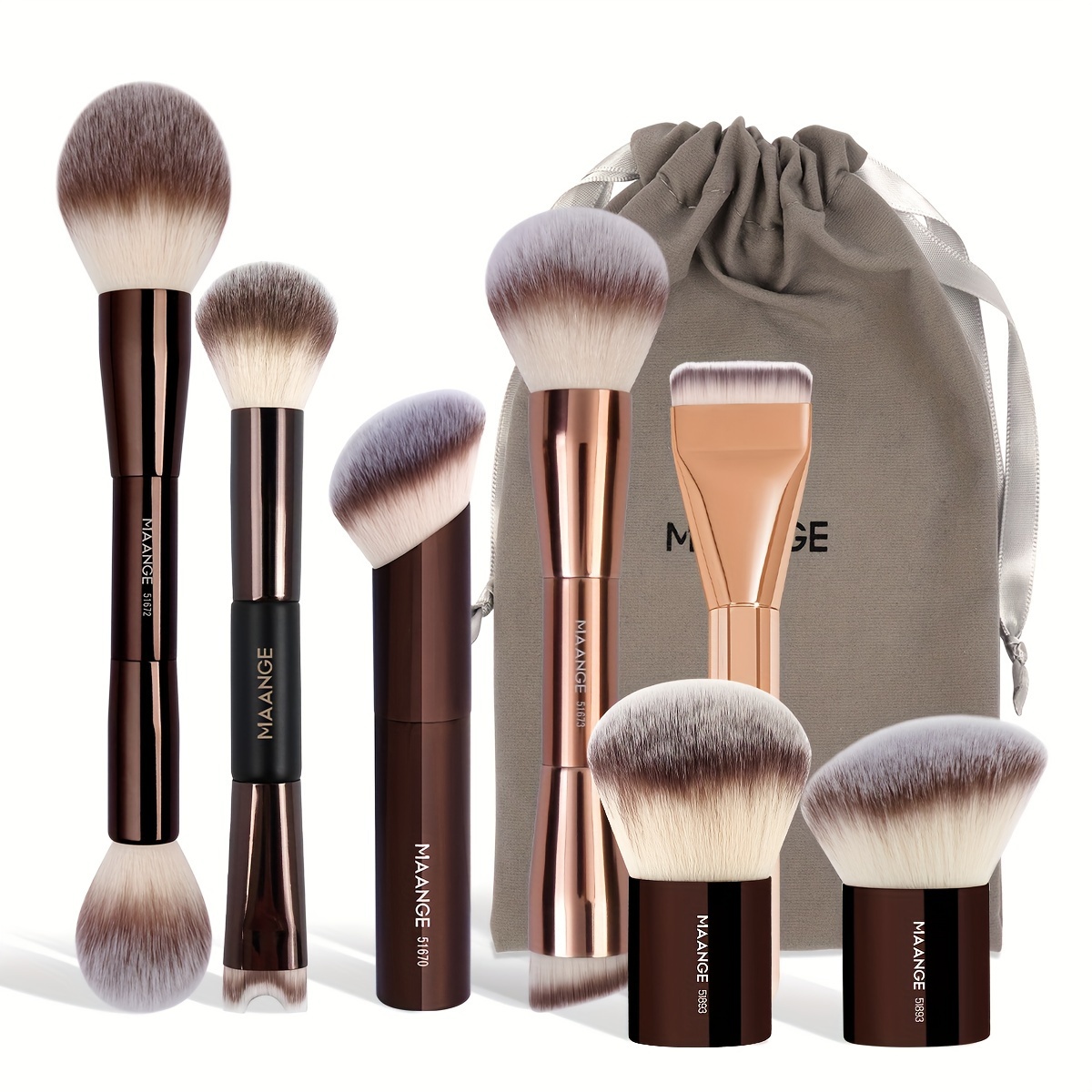 

multi-use" Maange 7-piece Makeup Brush Set With Soft Nylon Bristles - Includes Foundation, Blush, Contour Brushes & Velvet Pouch - Perfect For Beginners & Travel