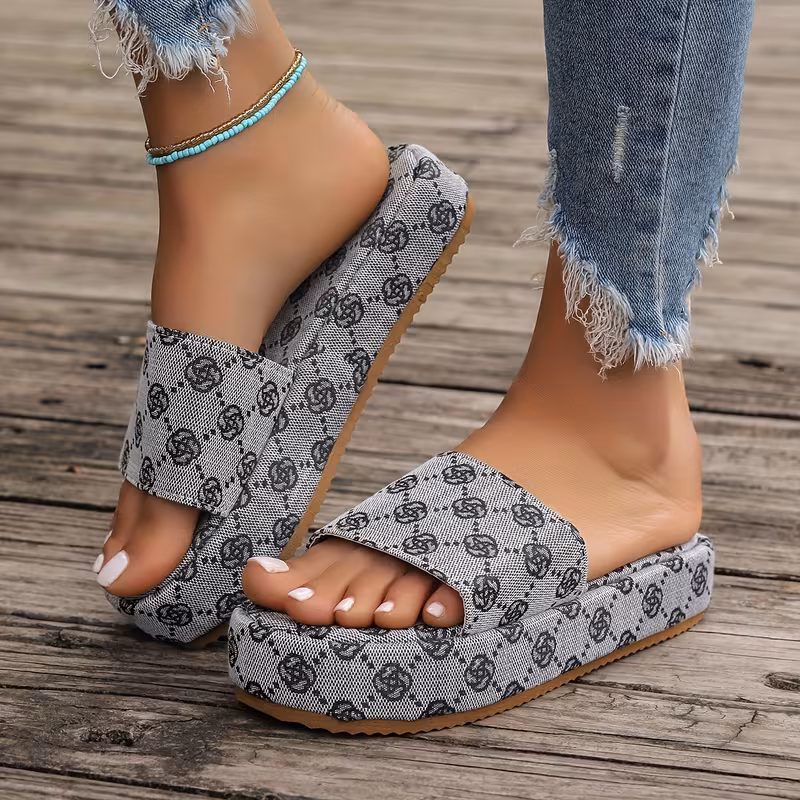 womens floral pattern sandals platform slip on slides walking slides 6