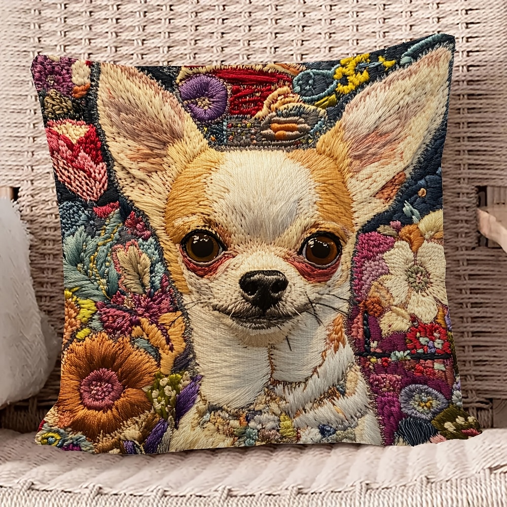 

[]1pcs, 18x18 Inch Super Soft Short Plush Throw Double Sided Pillow, Chihuahua, It Has Of Embroidery, Room Decor (no Pillow )_we296