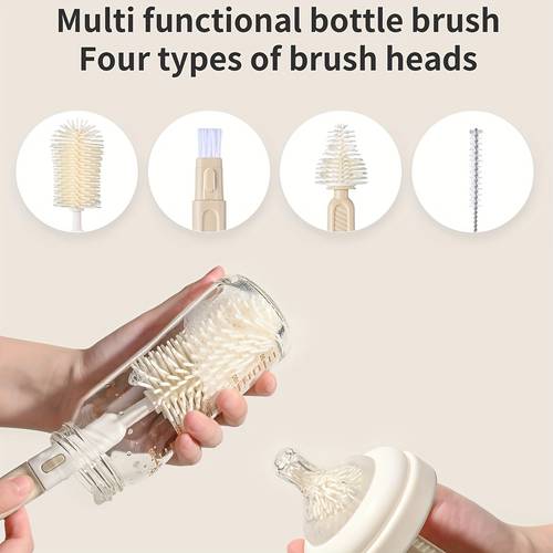silicone bottle brush set including handle for cleaning straw and cup mouth