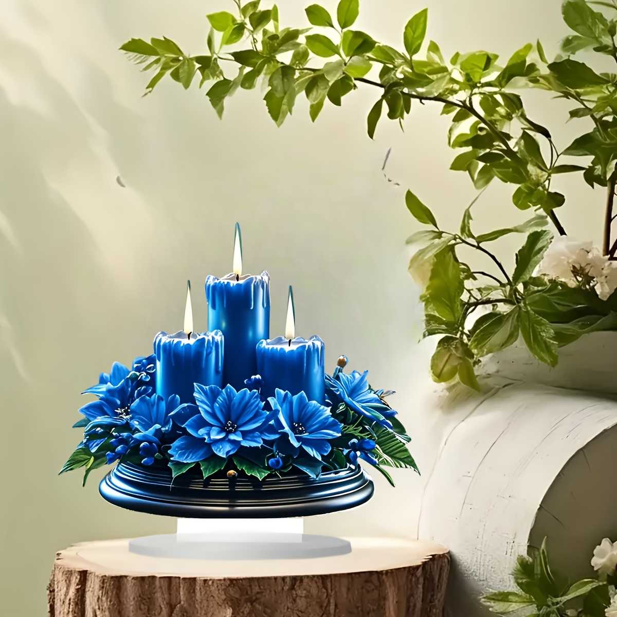 

Chic Blue Floral - Acrylic 2d Tabletop Decor With Stand, , Ideal Christmas Gift