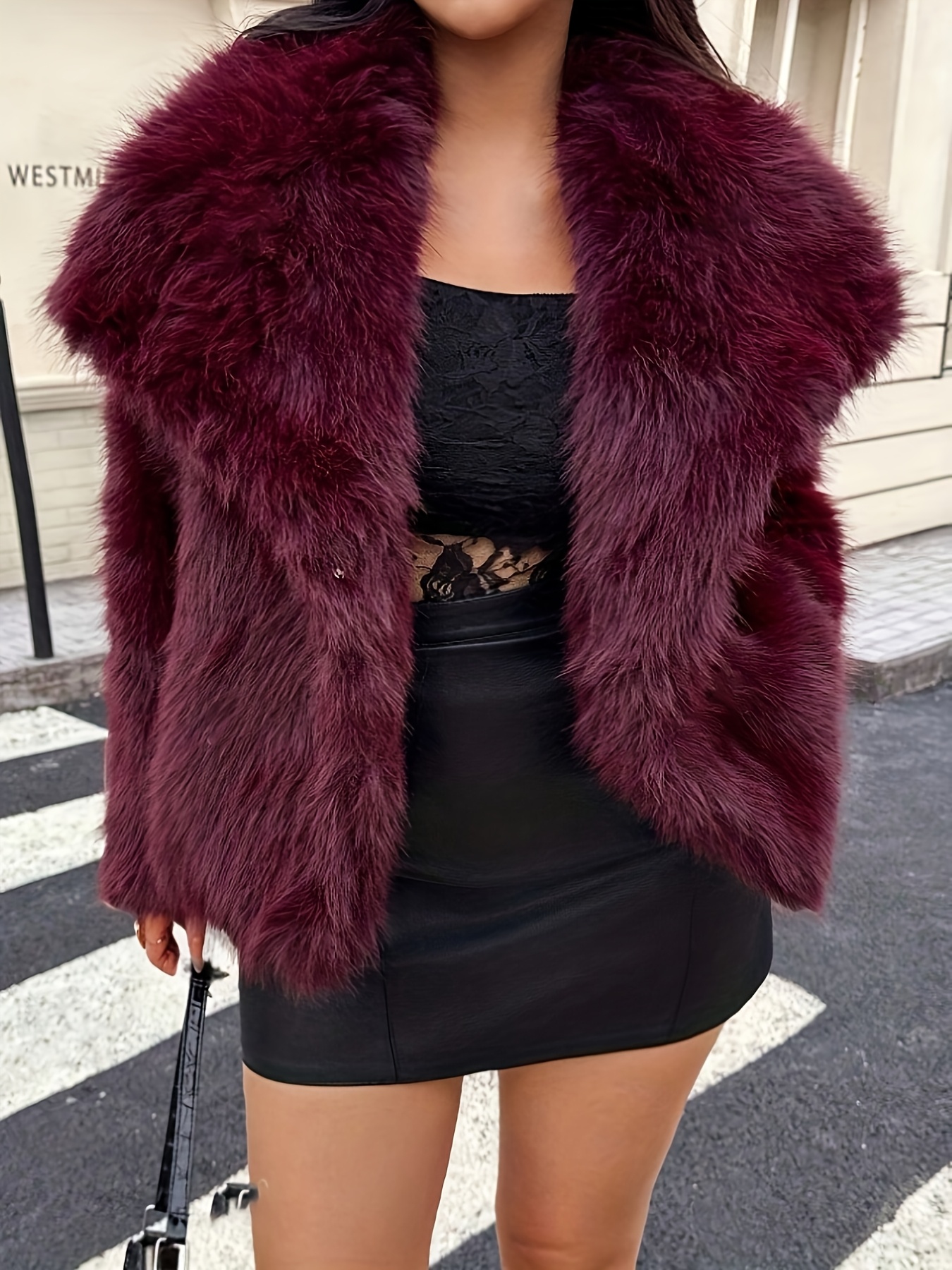 womens elegant faux fur coat soft plush winter jacket with lapel collar chic outerwear for fall winter everyday formal events womens   office party ladies winter coats Product details 3