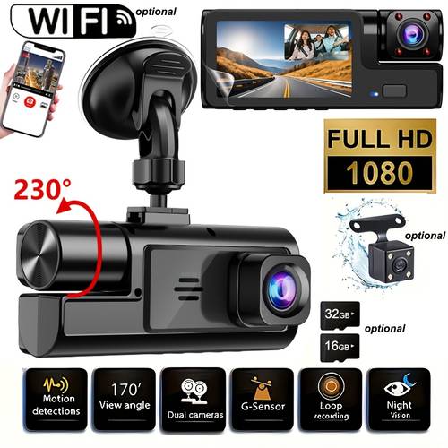 triple camera dash cam with dual front inside car reversing camera dash camera for cars wifi loop recording motion detection parking monitoring for suv sedan car accessories 16gb 32gb