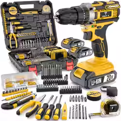 item picture 20V Cordless Drill Set, Impact Power Drill with 3/8 Inch Keyless Chuck, 18+3 Clutch Electric Drill with Work Light, Max Torque 45Nm, 2-Variable Speed & 2.0AH Batteries And Fast Charger, Bits Set And Box for, Home Repair, Gift for Men