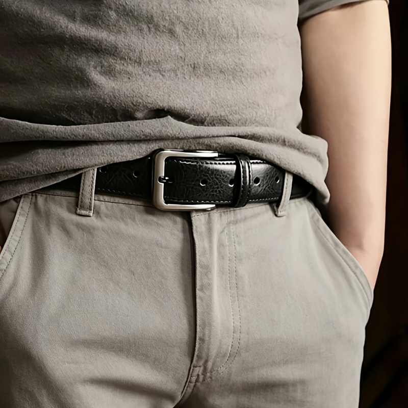 Men's Split Leather Alloy Buckle Belt, Business Casual Versatile Design