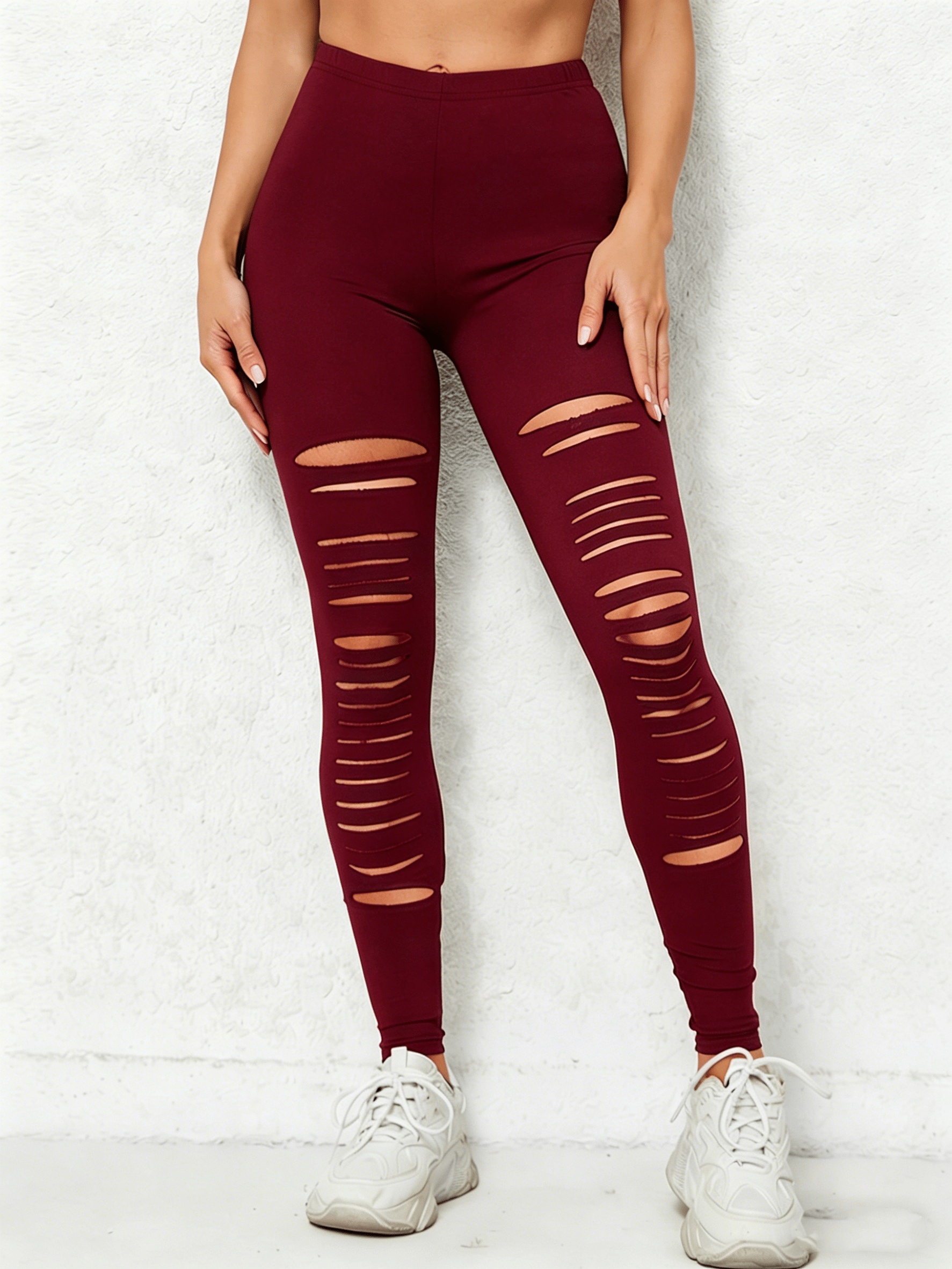 womens high waisted ripped skinny leggings summer hollow - Temu Germany