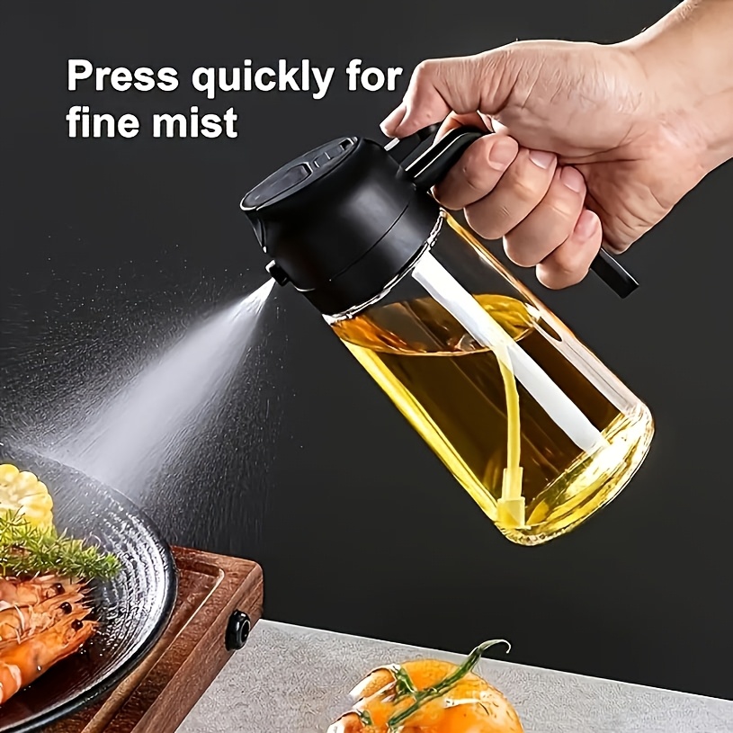 TEMU 16oz Glass Oiler Spray Bottle -470ml Olive Oil Sprayer, 2in Gadget, Suitable For Cooking, Salad Dressing And Barbecue, Square Design With , Hand