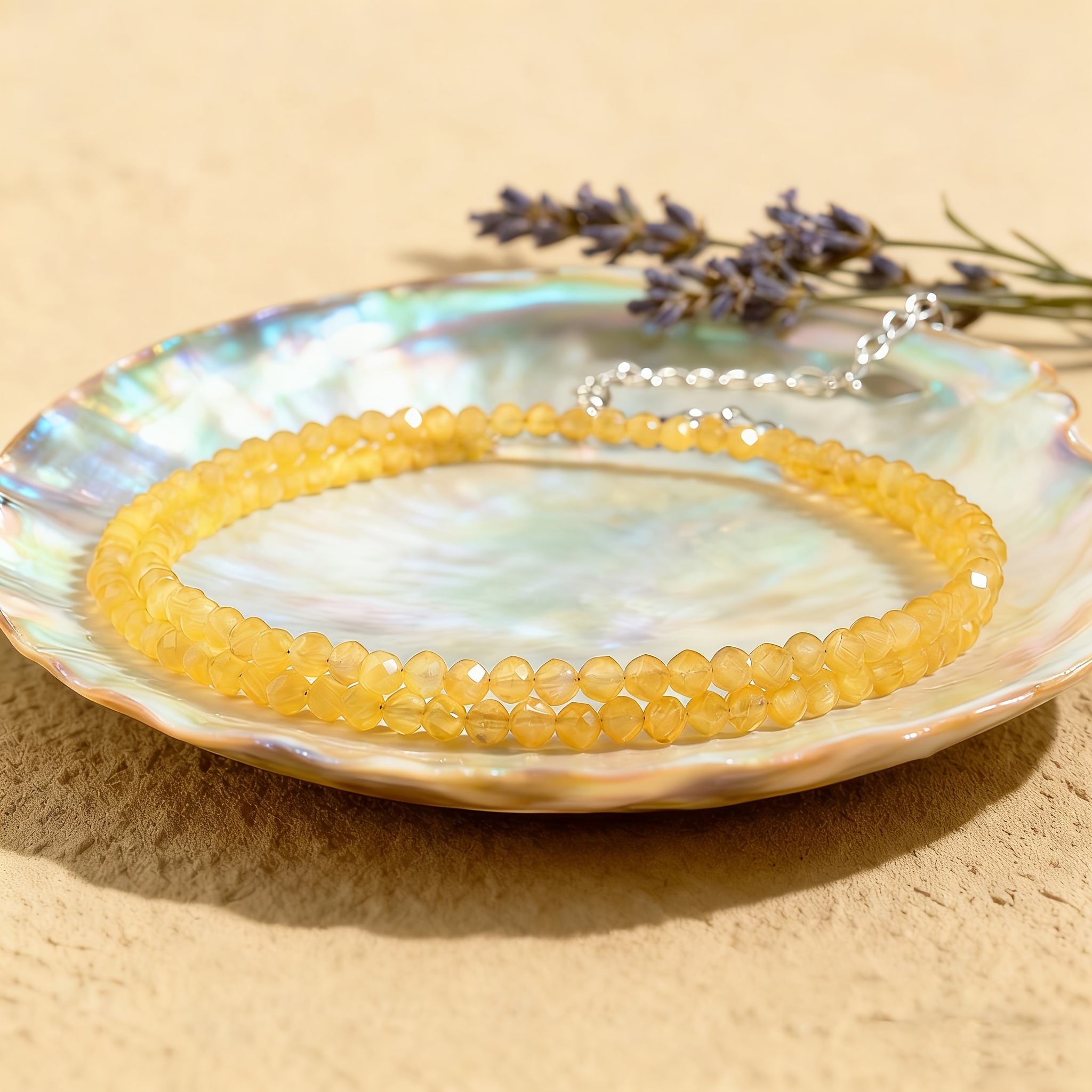 Women's Easy Faceted Bead Necklace with Yellow Zirconia Pendant