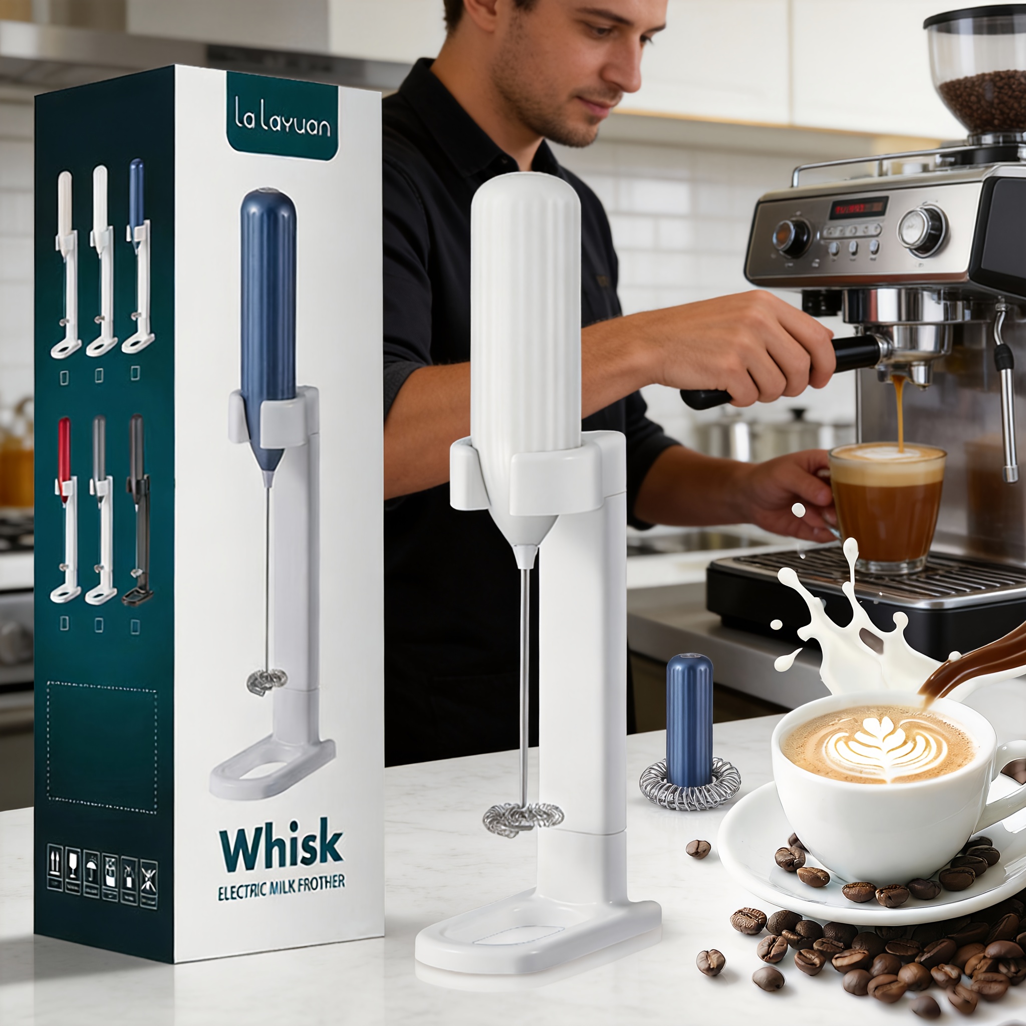 TEMU Electric Milk Frother, 10000rpm, Bracket Included, Handheld Cordless Mixer, Coffee Blender, Detachable Stainless Steel Mixing Head, Suitable For