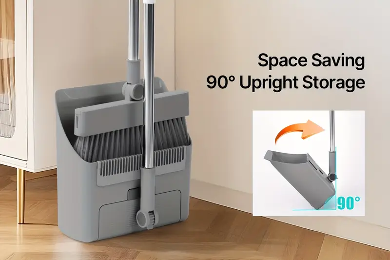 4 in 1 heavy duty all in one cleaning kit broom dustpan squeegee floor brush foldable space saving multi surface hard floor convertible sweeper mop system with durable plastic for home office bathroom Product details 2