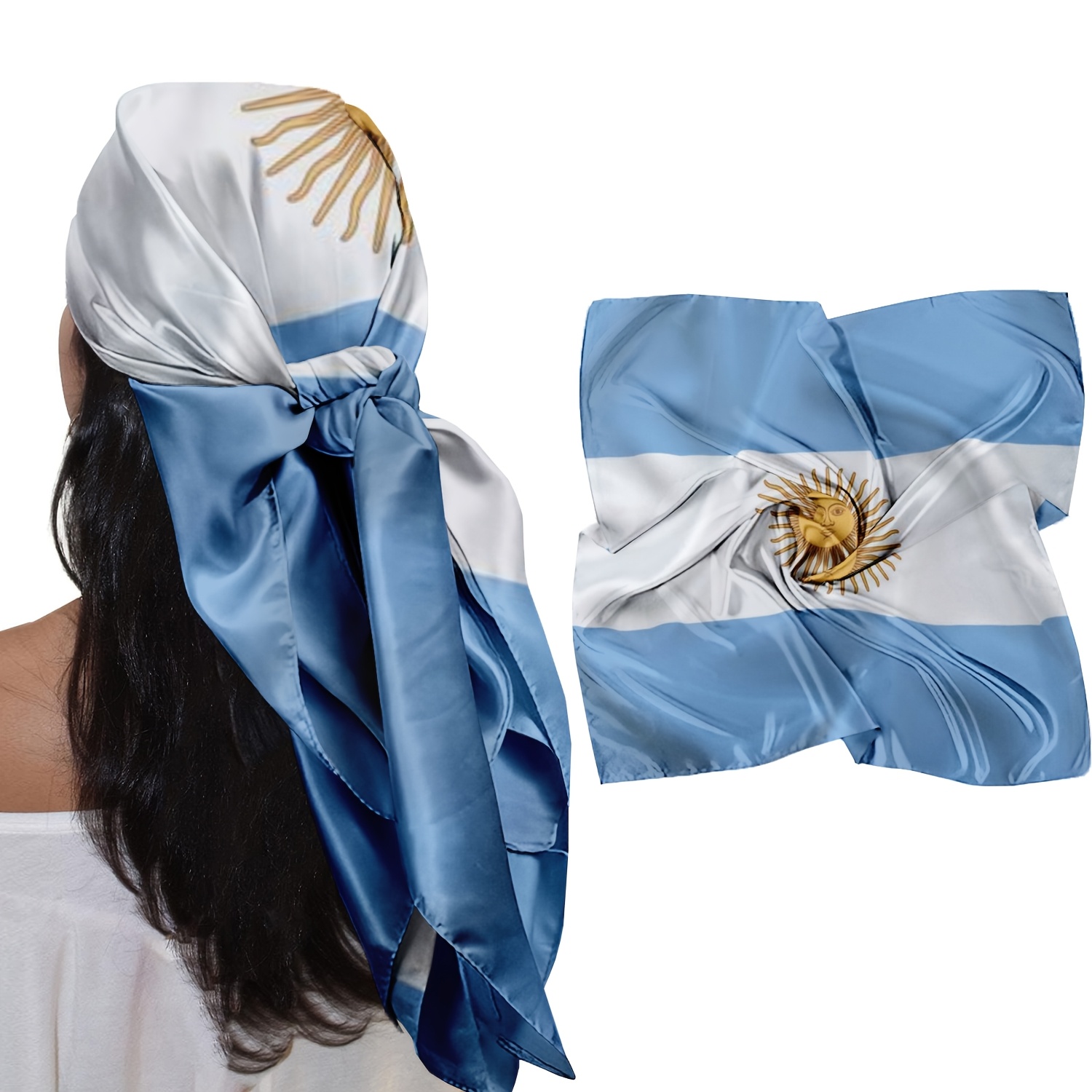 TEMU Pañuelo para la cabeza de 1 pieza, pañuelo cuadrado estampado con de de Argentina, pañuelo casual para exteriores, chal y transpirable para