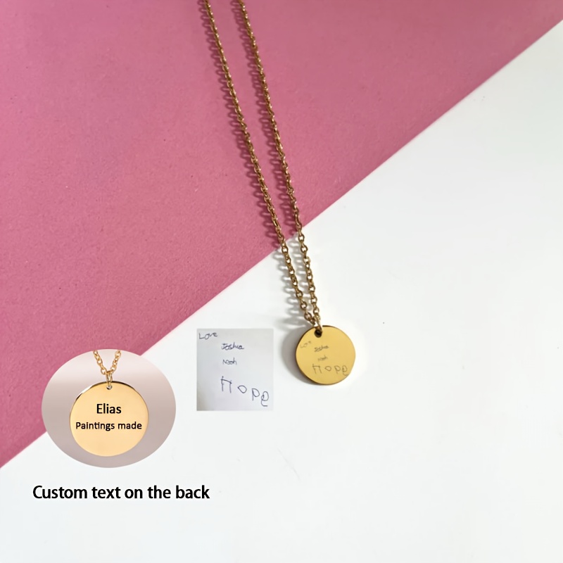 TEMU Collier Disque Personnalisé en Acier Inoxydable, Collier Gravé avec Peinture d'Écriture Manuscrite, Cadeau Souvenir, Convient pour Offrir à la