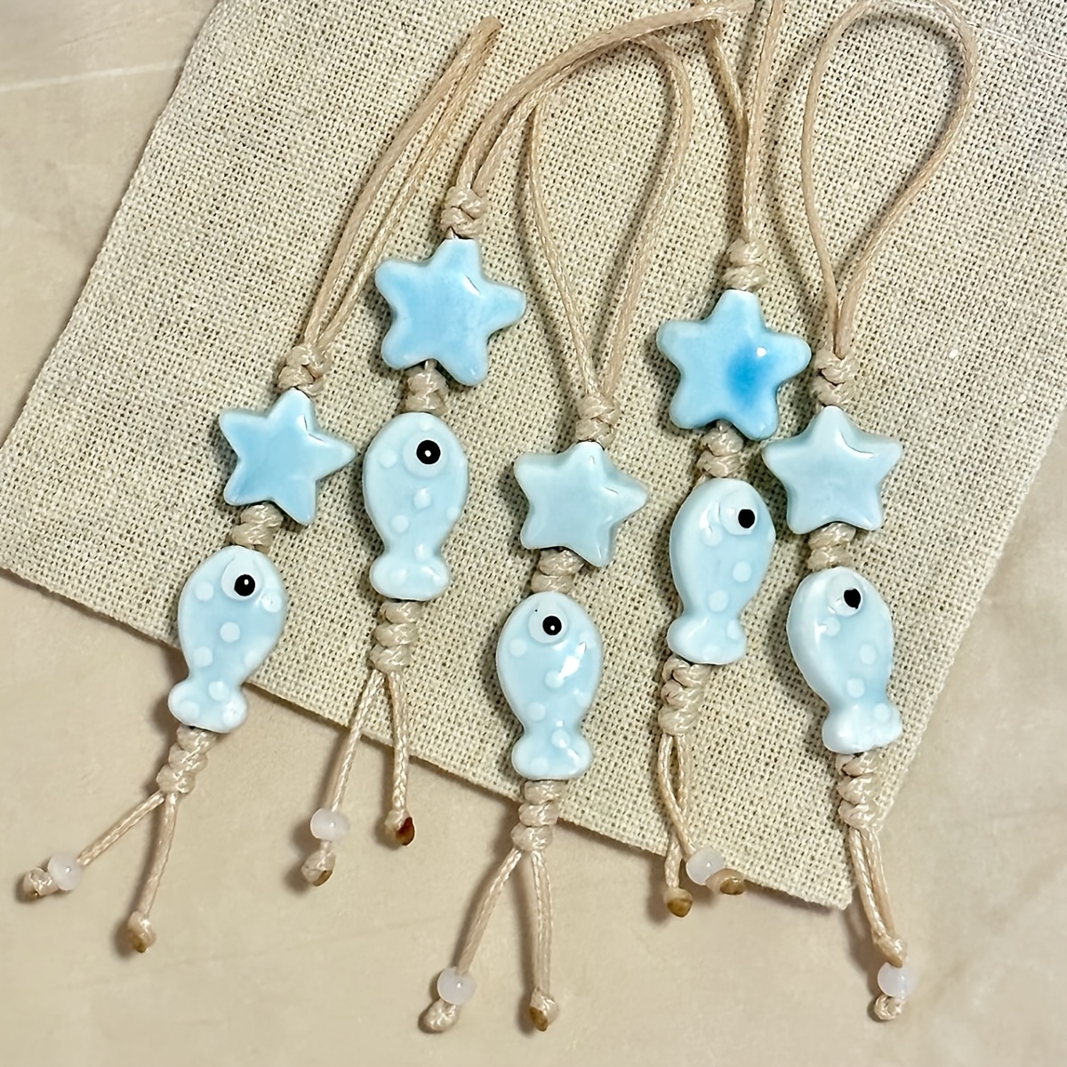 

1pc Handmade Ceramic Starfish And Octopus Keychain, Cute Small Fish Pendant With Hanging Rope, Decorative Bead Charm For Phone And Bag Accessory