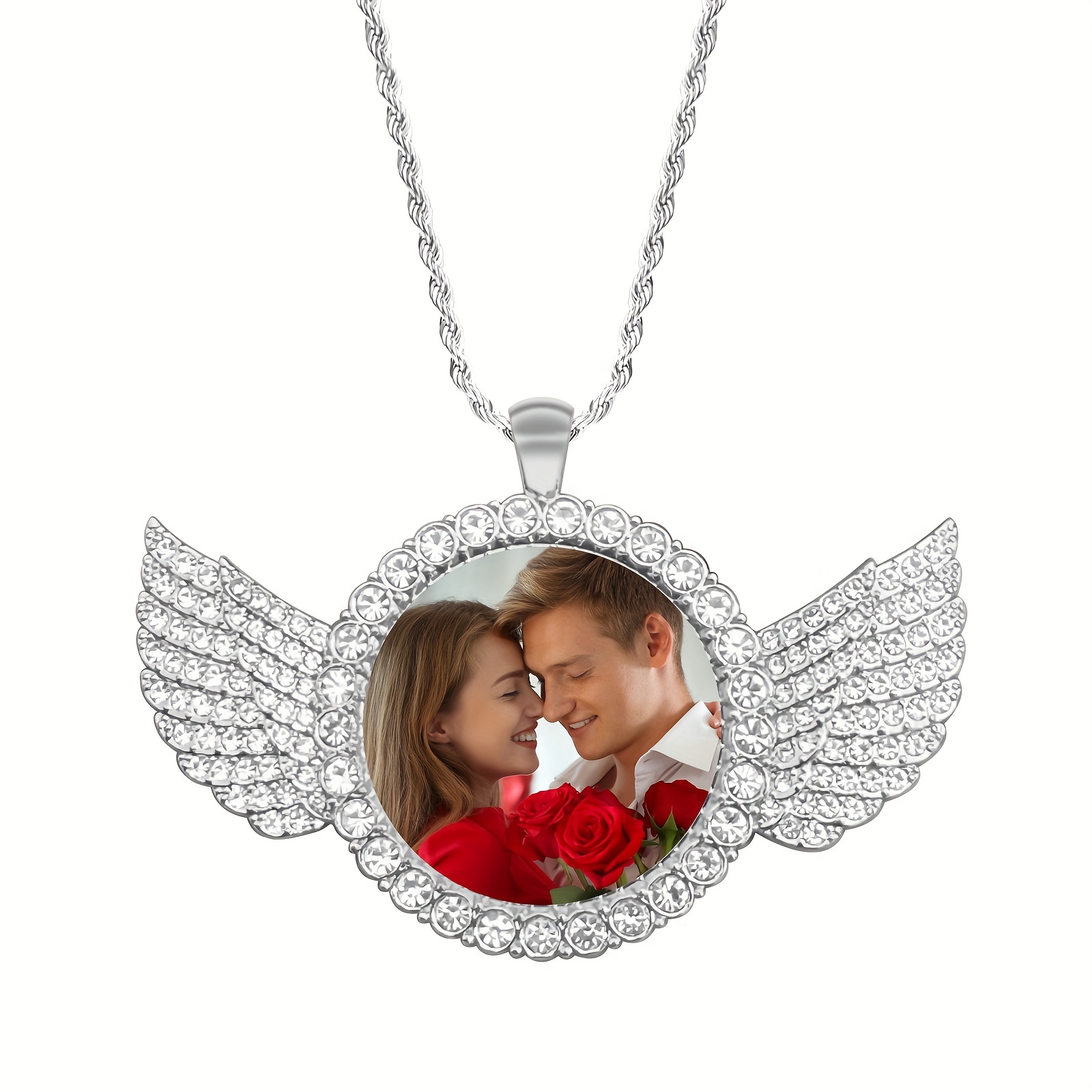 

Collier pendentif commémoratif personnalisé avec photo, pendentif en forme d'ailes d'ange pour femmes et hommes, cadeau de la fête des pères