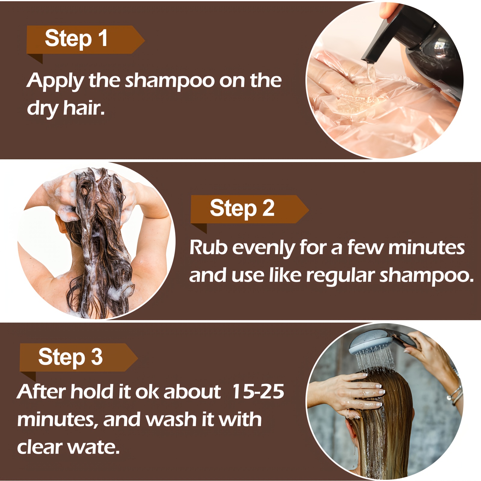 RILSIC 3pcs Hair Dye Shampoo, Quick Acting Hair Dye, Highly Coverage Of White Hair, Containing Ginseng Essence Extract, Moisturizing Hair Care - Both Male And Female Adults Can Use, Suitable for All Kinds Of Hair