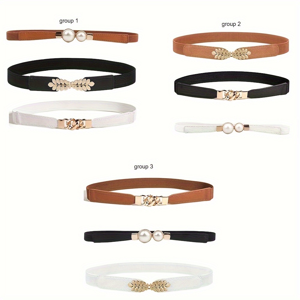 

3pcs/set Women Stretchy Belt For Dresses Retro Elastic Belts For Women Metal Skinny Waist Belt