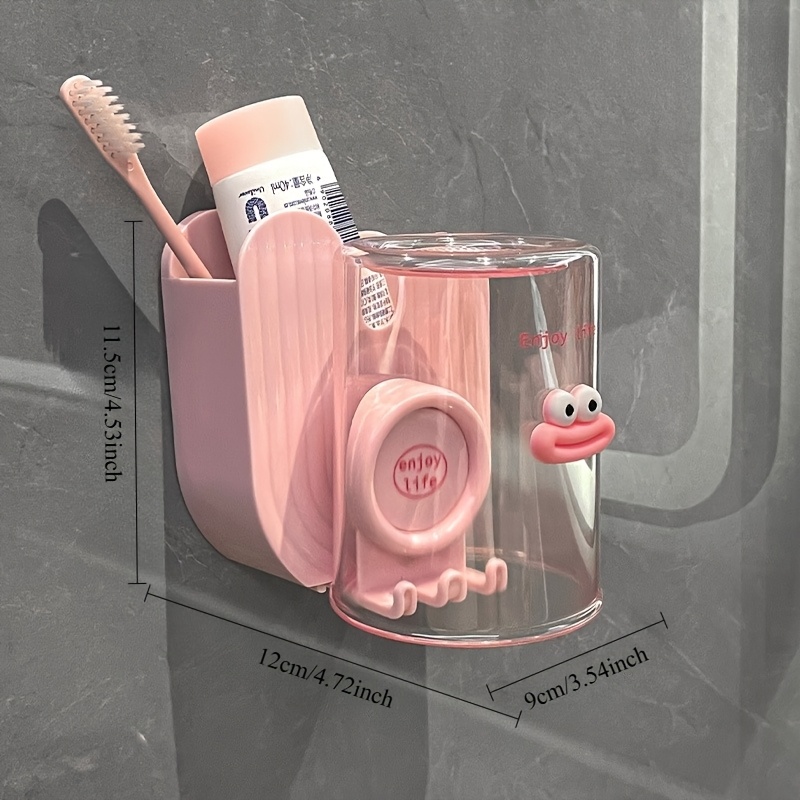 Image of 2pcs Set Includes 1 Shelf And 1 Cup. Multi-functional Wall-mounted Bathroom Storage Rack For Electric Toothbrushes, Toothpaste, And Toiletries