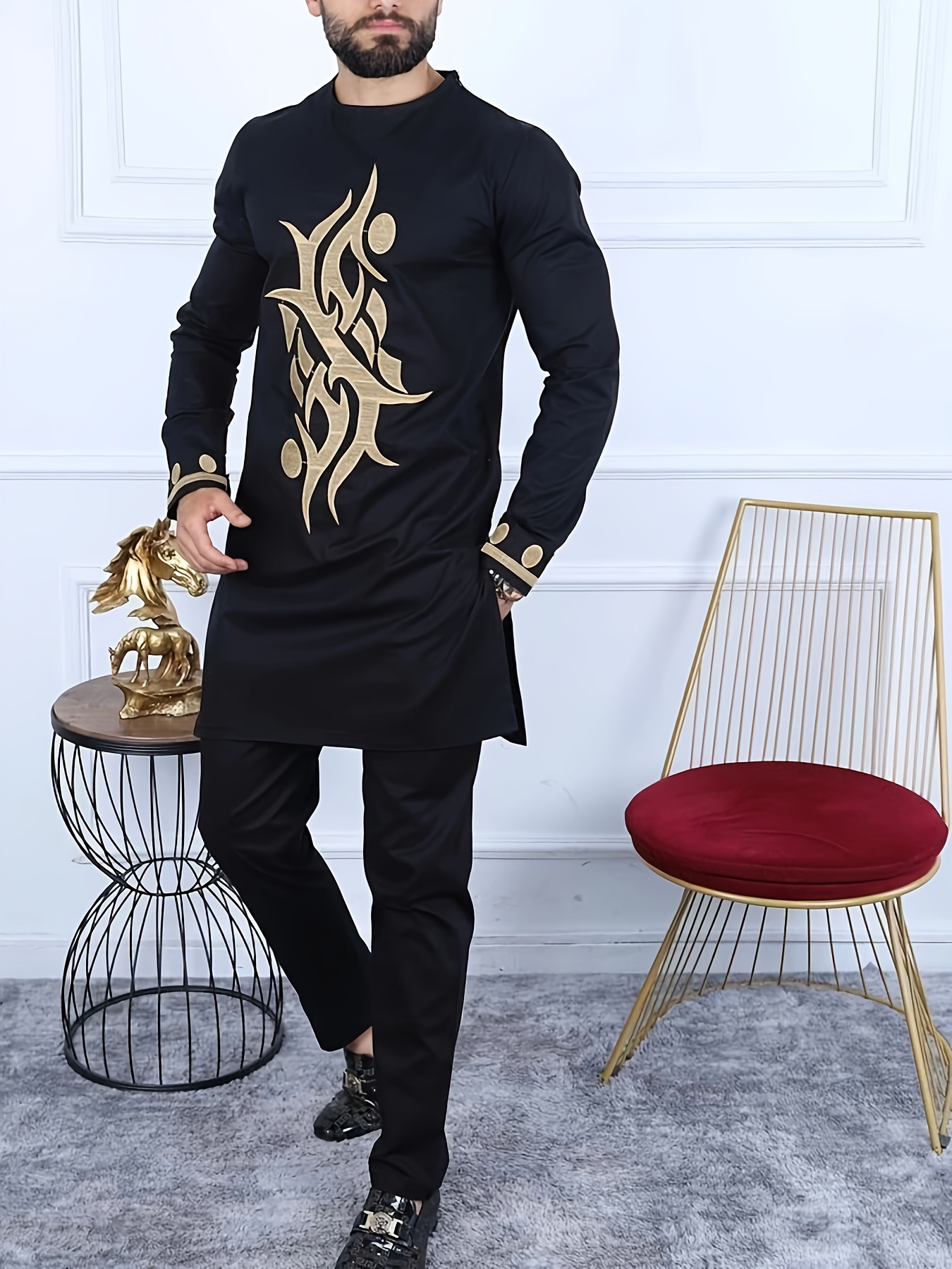 costume homme africain manches longues col rond Temu Switzerland - Main Image