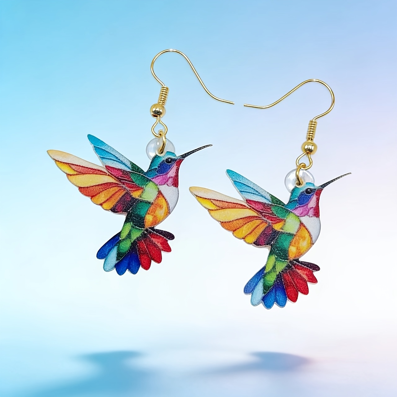 Bohemian Punk Style Rainbow Hummingbird Earrings