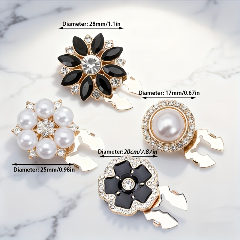 TEMU 4pcs Women's Elegant Rhinestone Pearl Button Set - Multiple Styles Available, Detachable , Suitable For Dresses/suits/shirts - Luxurious Fashion
