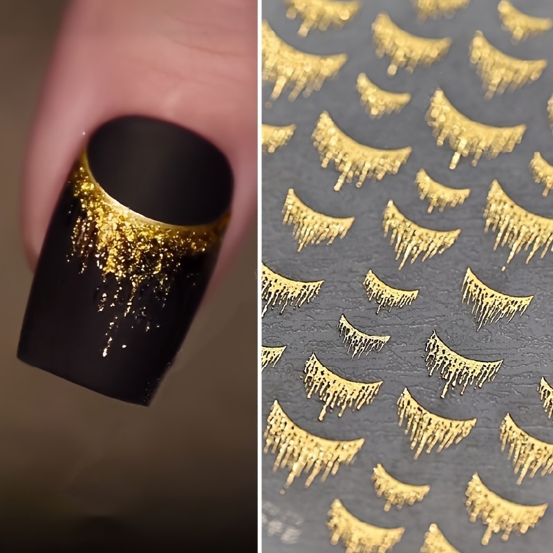 

1pcs Gilded Color Hot Stamping Nail Stickers Sparkling Golden Years Nail Stickers Laser Powder Hot Stamping Silvery Tassel Stickers Suitable For Nail Diy Art Charm Design