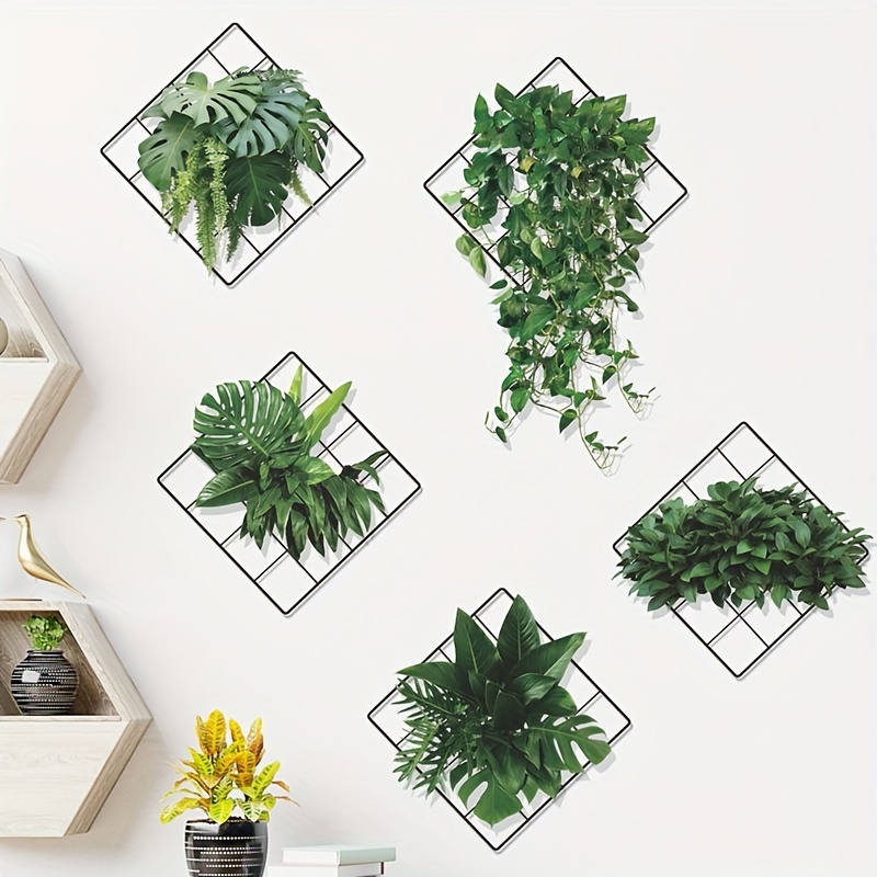 

6pcs 3d Wall Stickers, Simulated Iron Mesh Potted Plant Pattern Self-adhesive Wall Stickers, Bedroom Bathroom Living Room Porch Home Decoration Wall Stickers, Removable Wall Decor Decals