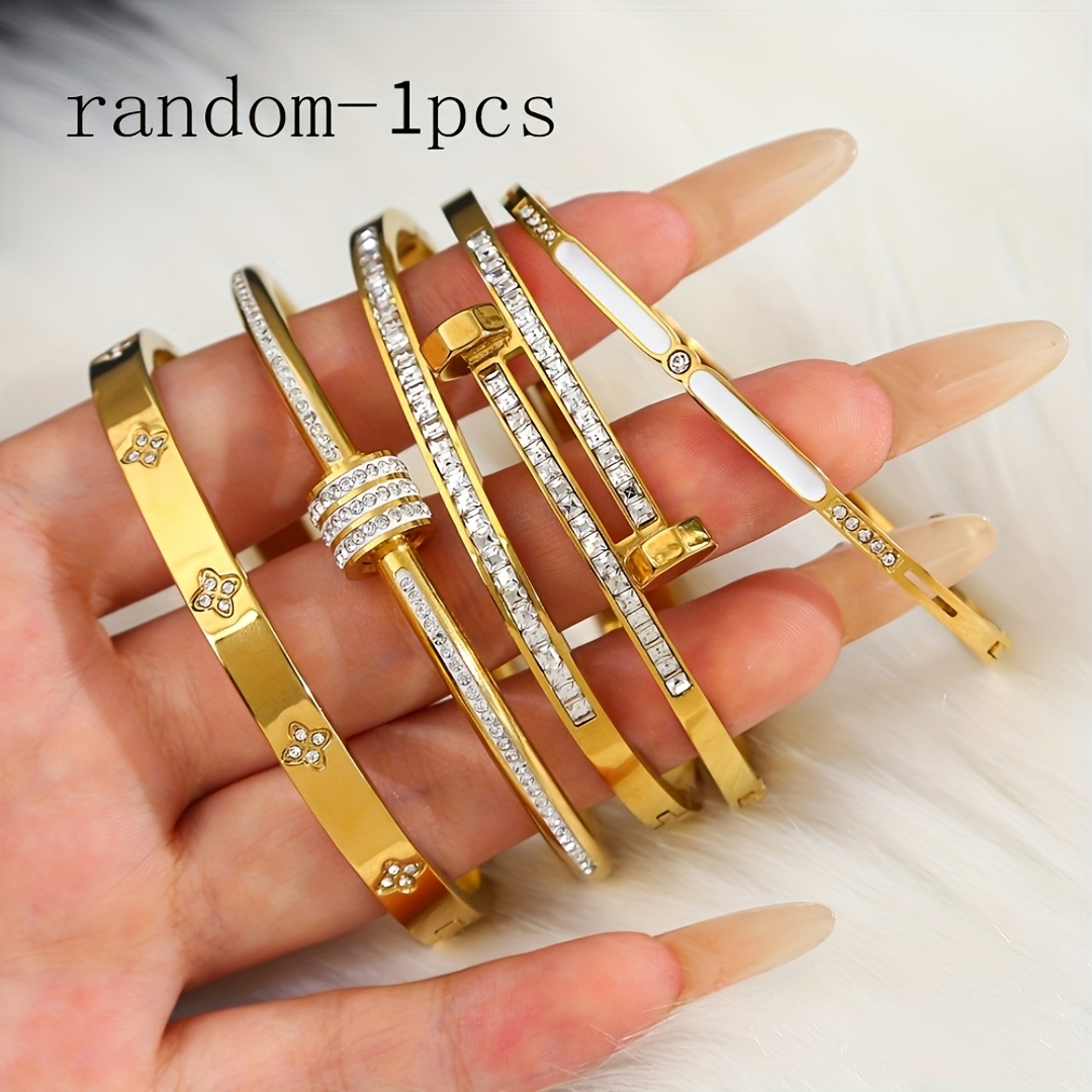 TEMU Random Single-piece Stainless Steel Women's Bracelets, Waterproof Bracelets, Suitable For Stacking And Various Occasions, Exquisite Wearable