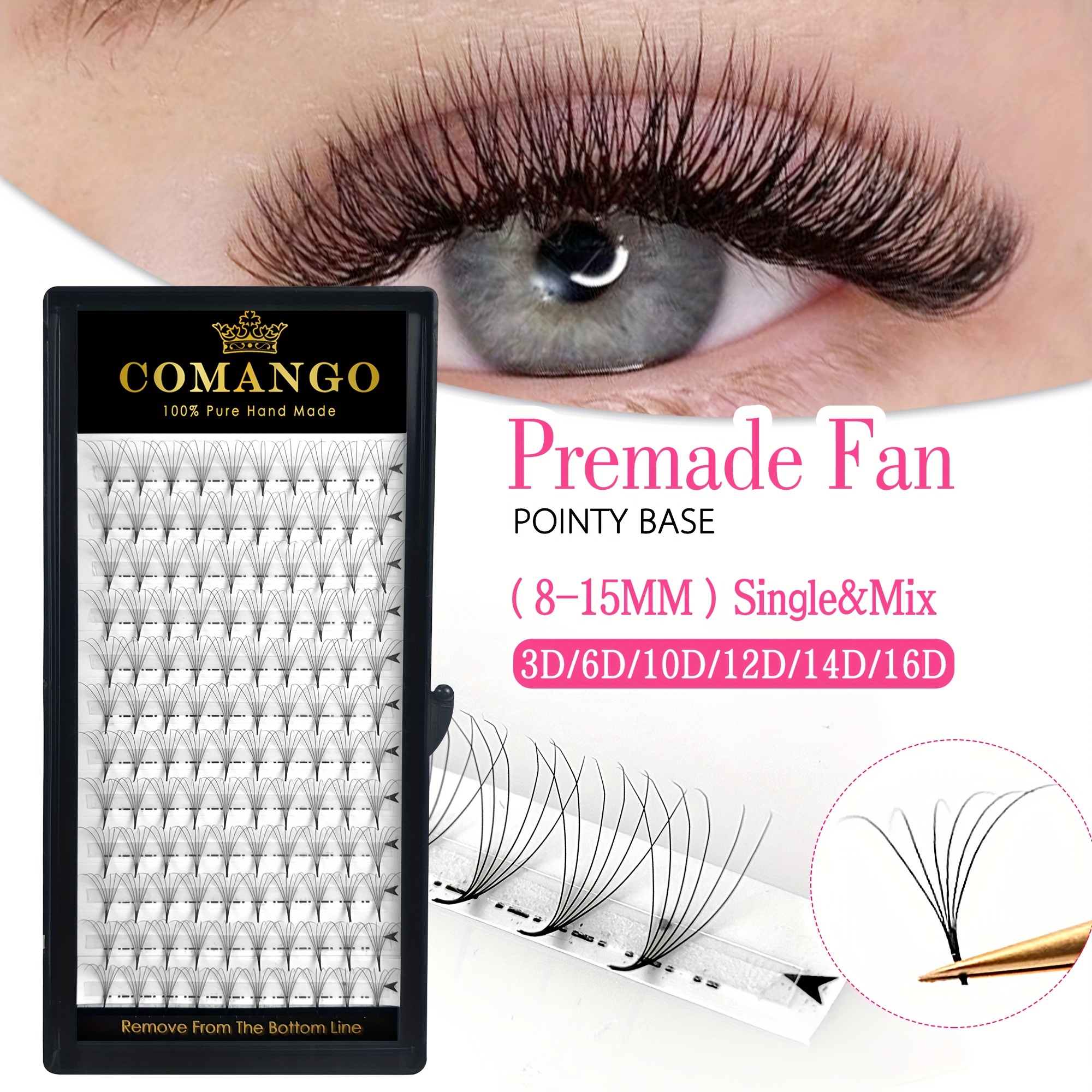 

Comango Eyelash Extensions Premade Volume Fans, 3d/6d/10d/12d/14d/16d Fluffy Dd , C/d 0.05/0.07mm , Doll Style Lashes For Salons And Beginners, Sizes 6-15mm