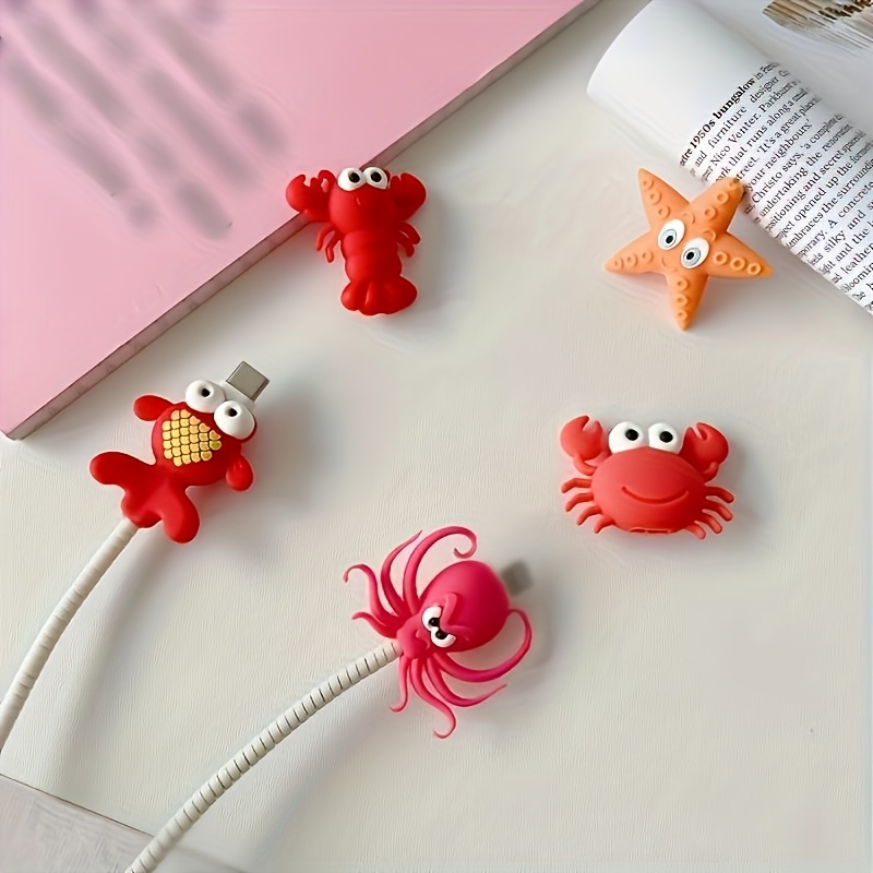 E-shop 5er-Set Niedliche Ozean-Tier Kabelschützer - Rote Krabbe, Seestern, Oktopus & Kalmar Designs für for iphone, for iPad & USB-Ladegeräte -