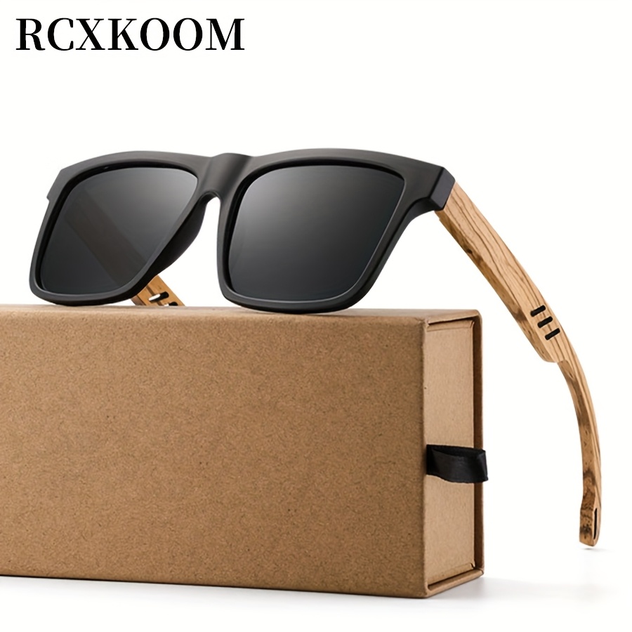Occhiali da sole per Stile retro in legno, montatura in pz e  lenti in ABS e marrone per abbigliamento casual e regali, occhiali da 