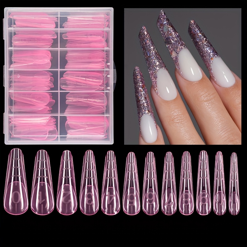 

120pcs Long Reusable Nail Extension Molds - Full Cover, Quick Building Gel Artificial Nail Tips With Clear Organizer Box, Diy Nail Art, Nail Accessories