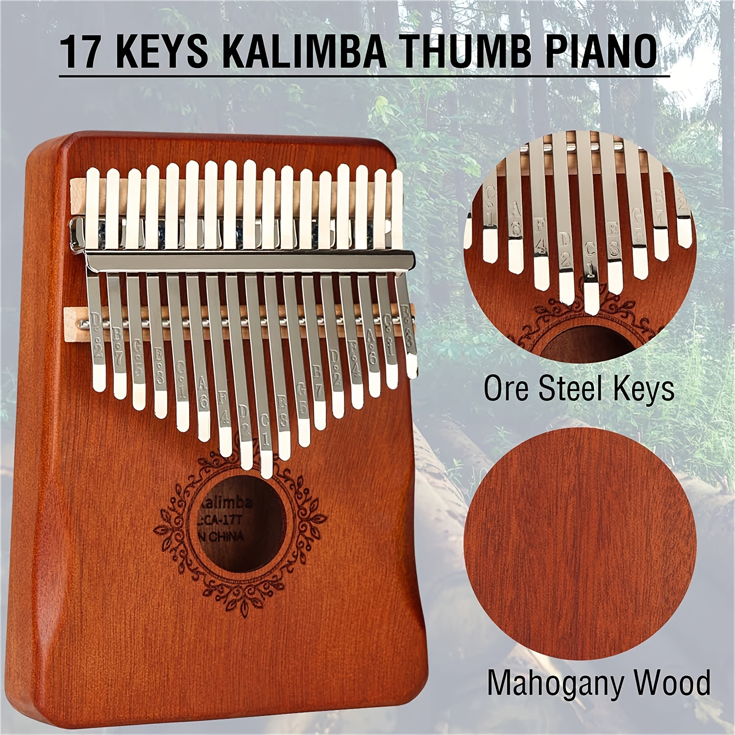 

17-key - Portable Wood Mbira, Beginner-friendly Handheld With Tune Hammer, Tuning App, And Finger Protector, In Peach/red/blue