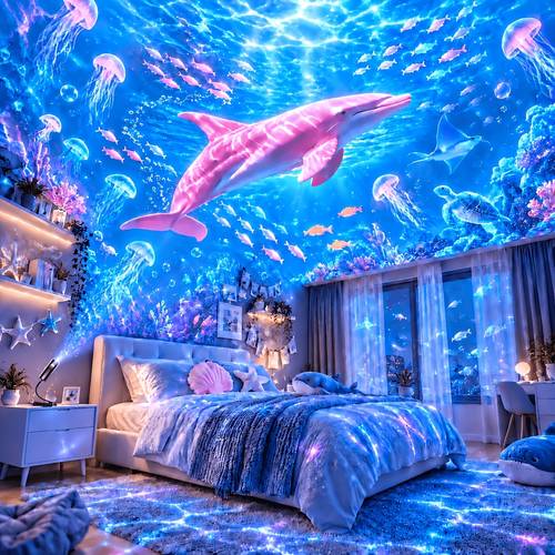 Kreatives LED-Projektions-Nachtlicht im Ozean-Design mit 4 Lampenschirmen, Sternen-Ozean-Projektionslampe, 360° drehbare Projektion, USB-Stecker Ambient-Licht, geeignet für Schlafzimmer, Gaming-Zimmer, Bühne, Dreh-Szenen-Dekorationsbeleuchtung