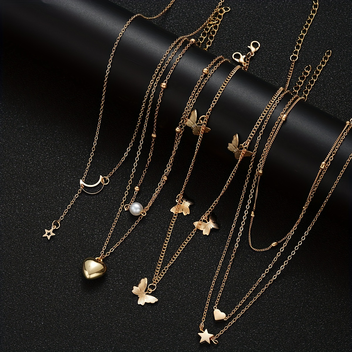 

12pcs/set Pendant Necklace With Butterfly & Imitation Pearl Charm Decor, Moon Star Pendant Necklace, Letter Necklace Stylish Jewelry For Women Daily Dating