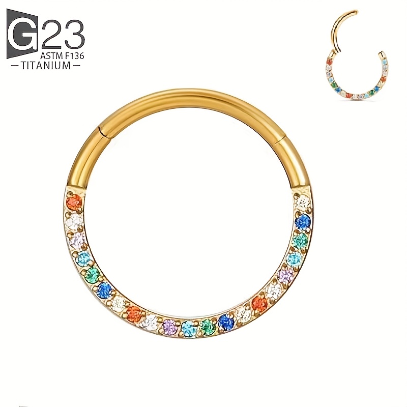 Image of 1pc G23 Titanium Hinged Nose Ring Rainbow Cz Zirconia Men Women Hoop Earrings Ear Septum Piercing 16g Tragus Cartilage Helix Body Jewelry Jewelry