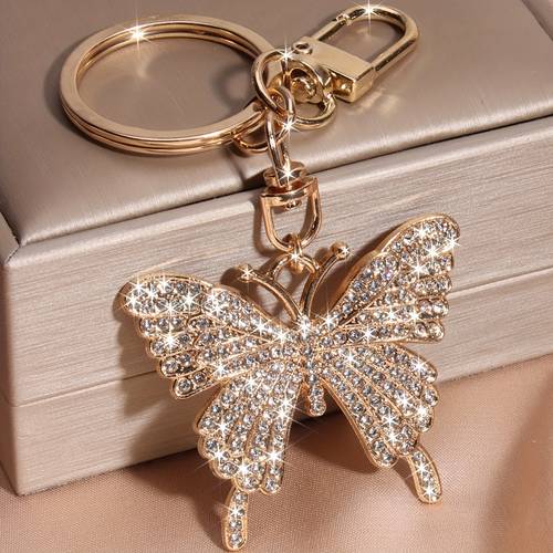 1pc crystal encrusted keychain elegant rose golden alloy sparkling design cars handbags ideal valentines day gift valentines day accessory elegant keychain durable alloy decor